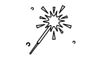 Sparkler line art animated icon. Motion graphic animation happy new year themed video