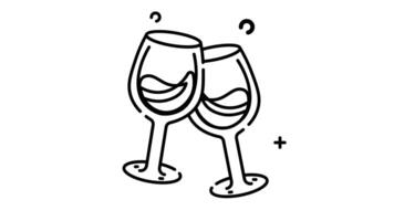 Wine line art animated icon. Motion graphic animation happy new year themed video