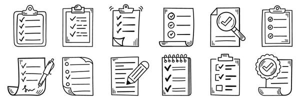 Hand drawn memo paper sheet icon set in flat style. Checklist illustration on isolated background. To do list sign business concept. vector