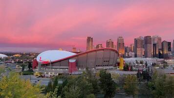 Calgary Canada- Oct 6 2024 Pan View of Skyline of Calgary Canada at Sunrise. video