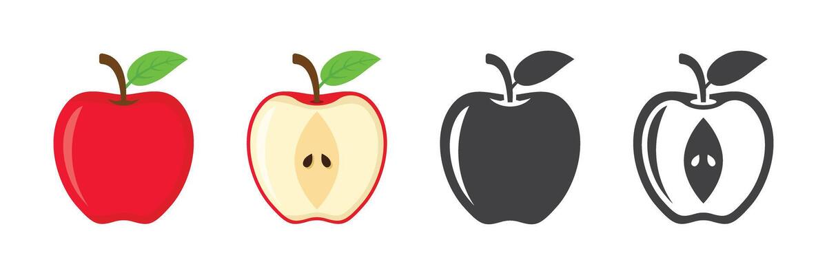 Apple fruit icon set in flat style. Healthy dessert illustration on isolated background. Fresh food sign business concept.