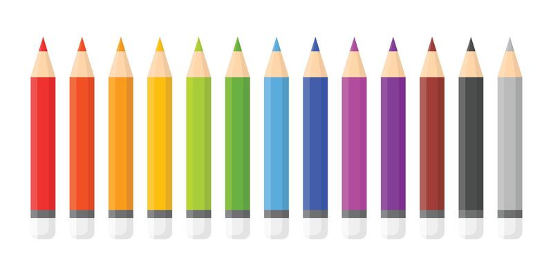 Colorful pencil icon set in flat style. Crayon illustration on isolated background. Drawing equipment sign business concept.
