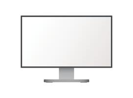 Thin frame monitor mock up icon in flat style. Computer display illustration on isolated background. Electronic gadget sign business concept. vector