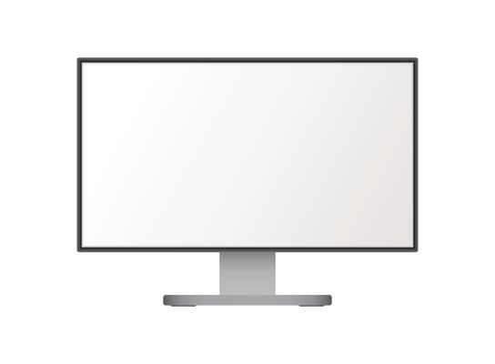 Thin frame monitor mock up icon in flat style. Computer display illustration on isolated background. Electronic gadget sign business concept.