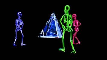 VJ loop featuring glowing skeletons and a vibrant prism display video
