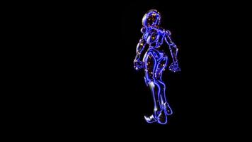 Surreal luminescent figure dances through abstract darkness video