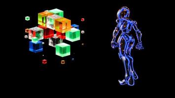 VJ loop creation featuring vibrant crystal cubes and futuristic figure video