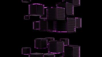 Captivating floating cubes transform with vibrant lights in abstract design video
