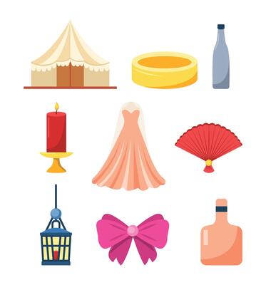 Set of Wedding Elements Hand Drawn Illustrations for Event Planning