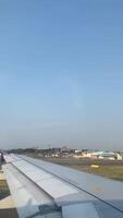 4k real time footage of airplane flight looking out from plane window. Airplane prepared for take off video