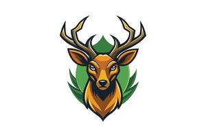 deer head emblem with vibrant green background vector