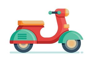 A colorful vintage scooter parked on a smooth surface, showcasing a playful design in bright red and green tones vector