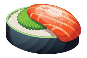 Delicious sushi roll with salmon and avocado set on a smooth surface, showcasing fresh ingredients and vibrant colors for a culinary delight vector