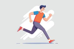 A young man jogging energetically on a light background, showcasing a relaxed and healthy lifestyle through physical exercise vector