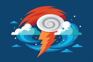 A digital illustration depicting a swirling storm with lightning bolts and colorful clouds against a blue background vector