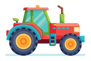 A colorful cartoon tractor parked on a flat surface with bright highlighted features in an animated style vector