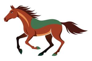 A running horse with a brown coat gallops across an open field during a sunny afternoon, showcasing its strength and grace vector