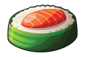Delicious sushi roll with salmon filling served on a simple white plate, highlighting freshness and culinary art in a Japanese restaurant setting vector