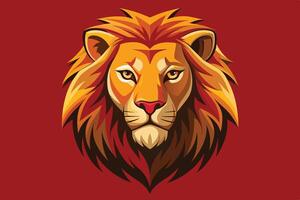 A detailed illustration of a lion's face featuring vibrant colors and striking features against a bold background vector