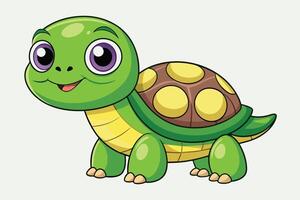 Cute cartoon turtle with big eyes smiling while sitting on a light background, ideal for children's illustrations or educational materials vector