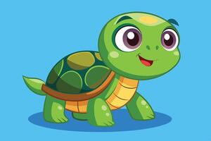 Cute cartoon turtle with big eyes and a friendly smile on a vibrant blue background, showcasing playful character traits and an inviting expression vector