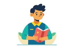 A young man reading a book while sitting comfortably indoors, enjoying a quiet moment filled with leisure and learning vector