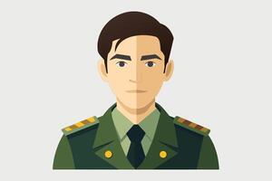 A portrait of a young serviceman in uniform showcasing military attire with shoulder insignia on a neutral background vector