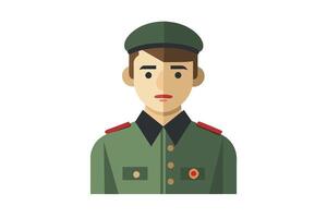 A stylized soldier in military uniform and cap, set against a plain background, symbolizes modern military illustration design vector