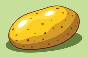 A bright yellow potato resting on a green background, showcasing its smooth texture and natural speckles for a playful aesthetic vector