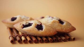 Deliciously Freshly Baked Cookies Filled with Juicy Berries on a Charming Rustic Wooden Tray video