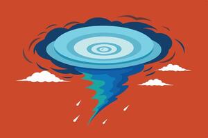 A vibrant digital illustration depicting a swirling tornado under a dramatic sky, showcasing intense weather patterns and atmospheric energy vector