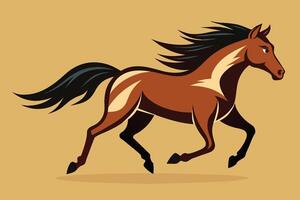 A stylized brown horse with a flowing mane galloping across a golden background in a dynamic and artistic composition vector