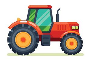 Red tractor with large wheels parked on a grassy field during a sunny day highlighting modern agricultural machinery vector