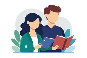 A young couple reading together in a cozy environment, surrounded by greenery and engaging with their favorite books during a peaceful afternoon vector