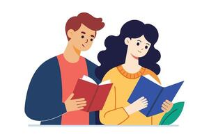 Young couple enjoying a reading session together in a cozy indoor setting during the afternoon hours vector