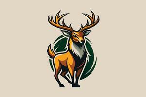 Stylized illustration of a majestic deer standing proudly against a simple background, showcasing its distinctive antlers and coat details vector