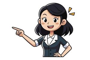 Cheerful woman pointing while wearing a business outfit, conveying enthusiasm in a lighthearted setting vector
