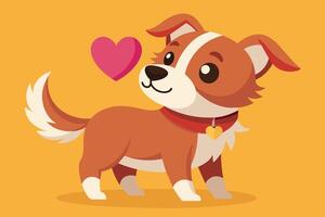 A cheerful cartoon dog with a heart symbol, expressing love and joy against a bright yellow background in a playful and vibrant atmosphere vector