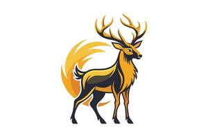 Stylized illustration of a golden stag with antlers set against a dynamic background, showcasing artistic design elements and vibrant color contrasts vector