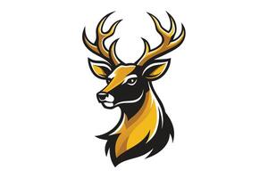 Stylized illustration of a golden antlered deer with a fierce expression on a white background, showcasing wildlife artistry and design vector