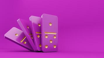 Domino game - 3d render. Tiles, blocks of dominoes with even dots on a bright background. Domino effect business concept, logo for companies, trainings. Board game of dice with a winner and a loser. photo