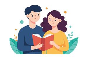 Couple enjoying a book together in a cozy setting surrounded by colorful plants and decorative elements vector