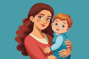 A caring mother embraces her smiling child in a warm and colorful illustration, symbolizing love and family bonding vector