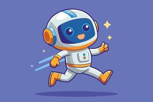 A cheerful cartoon astronaut runs joyfully across a vibrant blue background, showcasing a playful and adventurous spirit vector