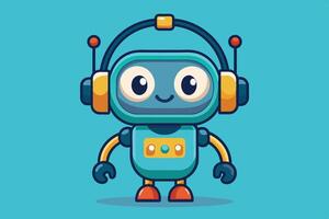 A colorful, cheerful robot with big eyes stands against a bright blue backdrop, ideal for kids' stories or educational use vector