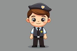 A cheerful cartoon character dressed as a police officer stands against a gray background, showcasing uniform details and a friendly expression vector