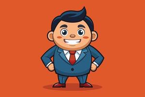 A cheerful cartoon character in a business suit standing confidently against a bright orange background vector
