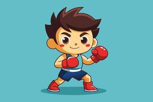 A cute cartoon character in boxing gloves striking a playful stance with a confident expression against a light blue background vector