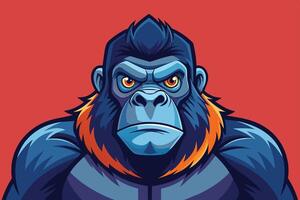 Bold and fierce cartoon gorilla character with striking colors against a vivid red background illustrating strength and intensity vector