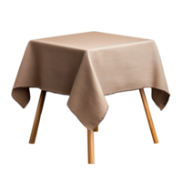 Simple wooden table with beige textured tablecloth on display png
